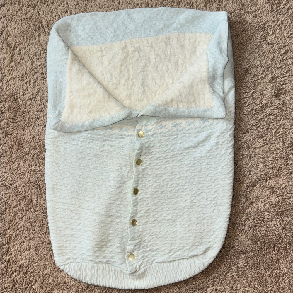 Vintage Light Blue Button-Up Baby Swaddle Bunting